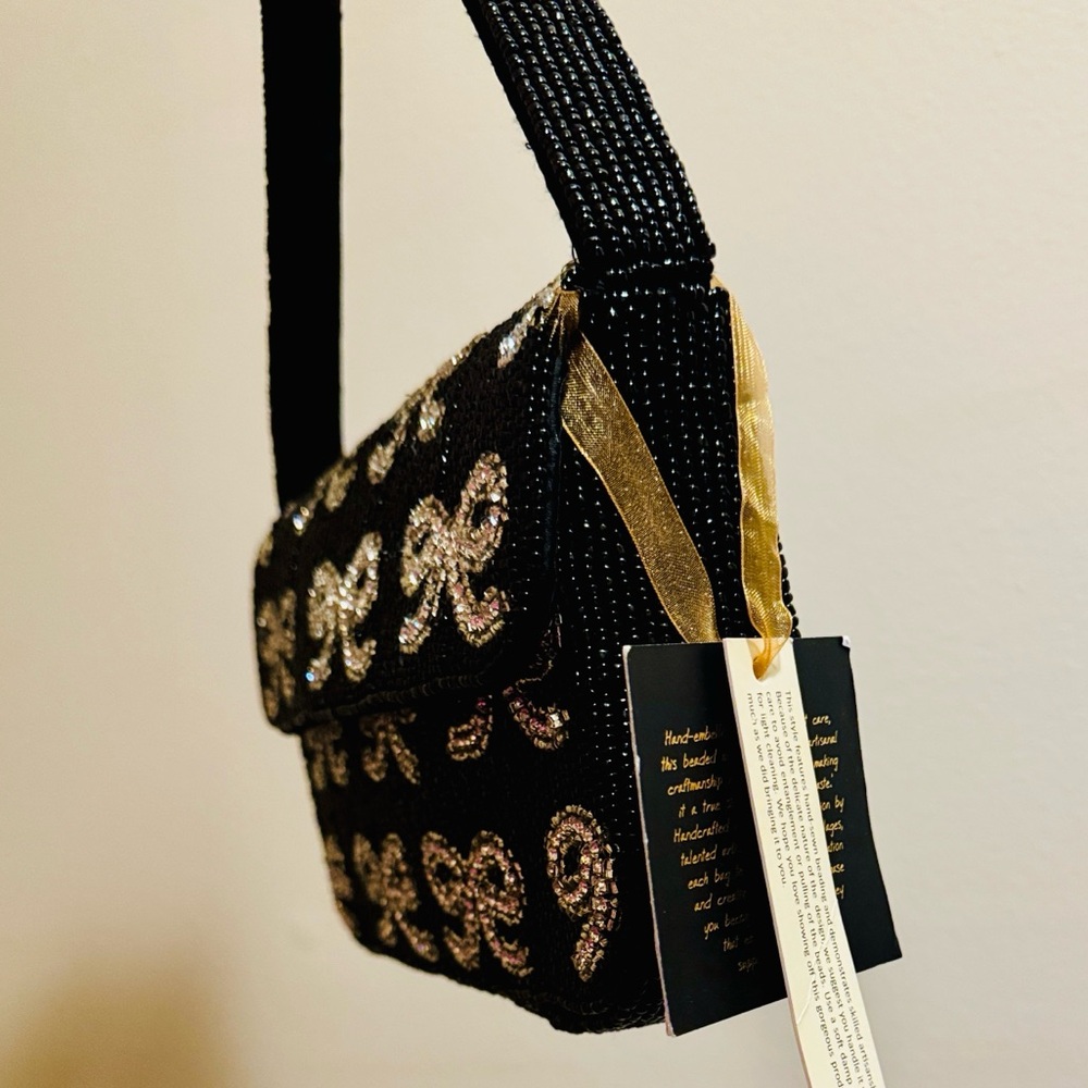NWT From India To You Beaded Black & Silver Bow Shoulder Bag, Viral TikTok - Picture 3 of 8